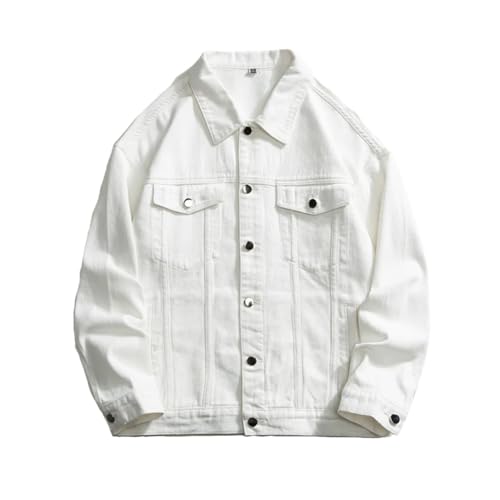 Dninmim Men's Autumn Oversize White Denim Jacket Cotton Casual Versatile Jean Coats White 4XL