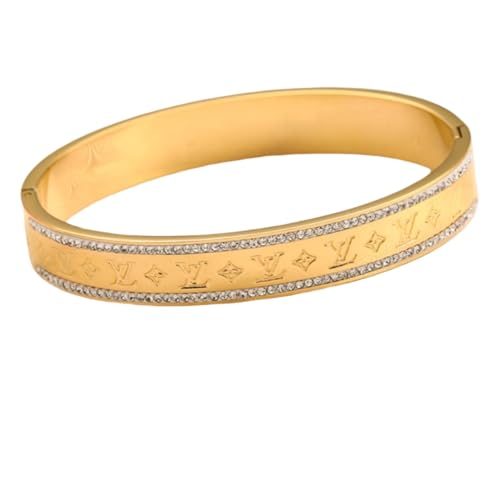 GYUNDRS Love Bracelet for Women, 18K Gold Plated Titanium Steel, Cubic Zirconia Cuff Bangle, Birthday Gift