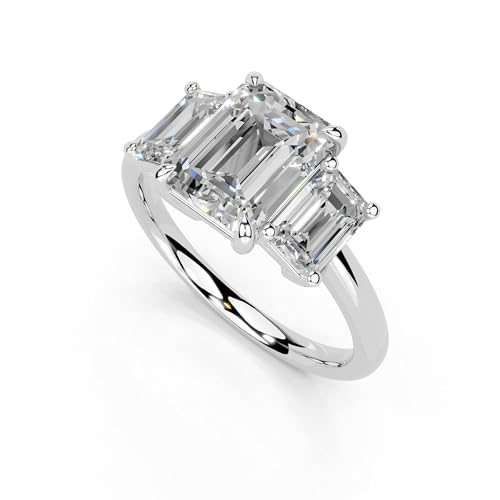 2 Carat 14k White Gold Emerald Cut 4 Prong Three Stone Lab Grown Diamond Ring, Engagement, Anniversary, Wedding, IGI Certified, Promise Rings for Women (1-5 Ct, F-G Color, VS1-VS2 Clarity), Size 7