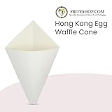 Hong Kong Egg Waffle Cones [Pack of 100] – White, Food Safe Cardboard, Heavy Duty, Disposable Food Cones for Waffles, Funnel Cakes, Snacks | Takeaway Food Packaging