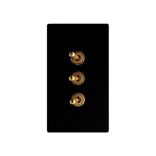Aruastudio Retro Interior Light Switch ON-Off Set, Switch Plate, Toggle Switch 15A, 250V, AC, 2Pin (Black 003)