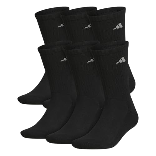 adidas Men's Athletic 6-Pack, Cushioned Crew Socks with Arch Compression for a Secure Fit, Black/Aluminum 2, Large