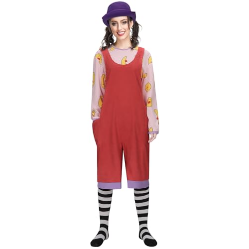 CLEDARM Women Costume Overalls Rompers Clown Moon Shirt Hat Socks Bib Pants Halloween Cosplay Uniform Outfit (Large)