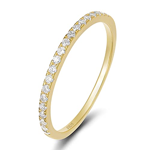 EAMTI 2mm 925 Sterling Silver Gold Wedding Band Cubic Zirconia Half Eternity Stackable Engagement Ring Size 7
