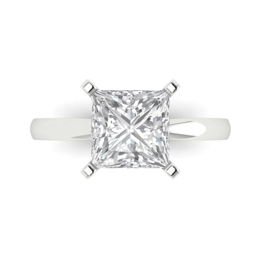 Clara Pucci 3 tcw Princess Cut Engagement Ring for Women, 14K Solid Gold, White Gold, Solitaire Moissanite Bridal Anniversary Promise Ring