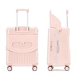 GHSY 20" Hardshell Carry On Suitcase with Child Seat, Black Travel Luggage with Front Compartment & 4 Lockable Spinner Wheels, TSA Lock, USB Port, Luggage Cover, Safty Seatbelt (Pink, 20 Inch)