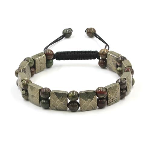 Protection Crystals Stone Bracelets for Men - GENASTO Mens Bracelet Beaded Healing Crystals Pyrite Bloodstone Genuine Crystal Bracelet, Premium Men Beads Bracelet Gift for Him Stress Relief Balance