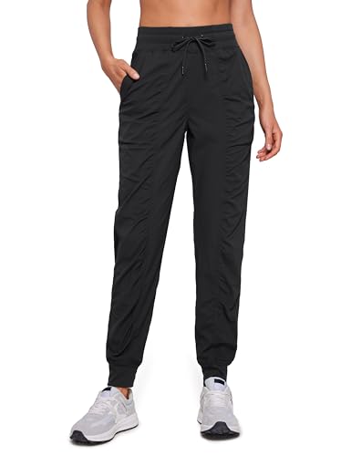 CRZ YOGA Lightweight Workout Joggers for Women 28.5" High Waisted Outdoor Running Casual Track Pants with Pockets Black Medium