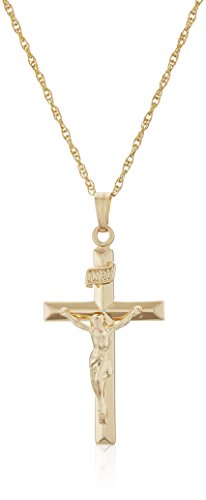 Amazon Essentials 14k Gold Filled Solid Beveled Edge Embossed Crucifix Cross with 14K Gold Filled Chain Pendant Necklace, 18” (previously Amazon Collection)