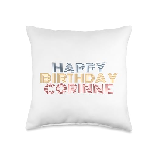 Happy Birthday Corinne Personalized Name Retro Typography Throw Pillow