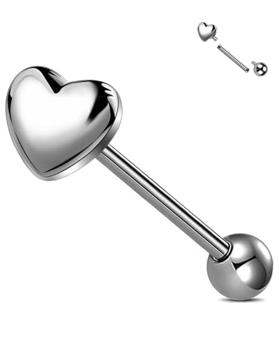 Jewseen G23 Implant Grade Titanium Tongue Piercing Jewelry Heart Tongue Rings Internally Threaded Tongue Barbell for Women Men