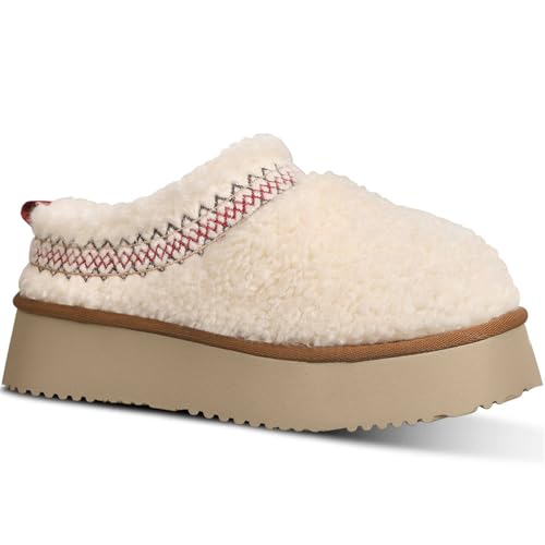 NATRAKI Women's Platform Slippers Mini Boots Braid with Plush Fleece Lining Fuzzy Slippers for Women Slip on Clogs