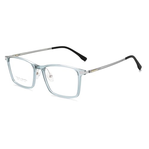 MCROONS Fashion Classic Square Ultra-Light PPSU Screwless Eyeglasses Men's Frame Only Eyeglasses. (Light Blue)