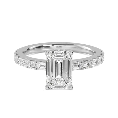 2 Carat (ctw) 14K White Gold Emerald,Round Cut LAB GROWN Diamond Halo Engagement Ring (Color E-F Clarity VS1-VS2)