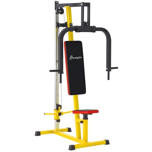 Soozier Chest Fly Machine and Chest Press Station, Delt Machine Home Gym Equipment for Chest, Back, Pectoral, Rear Deltoid and Shoulder Training, Yellow