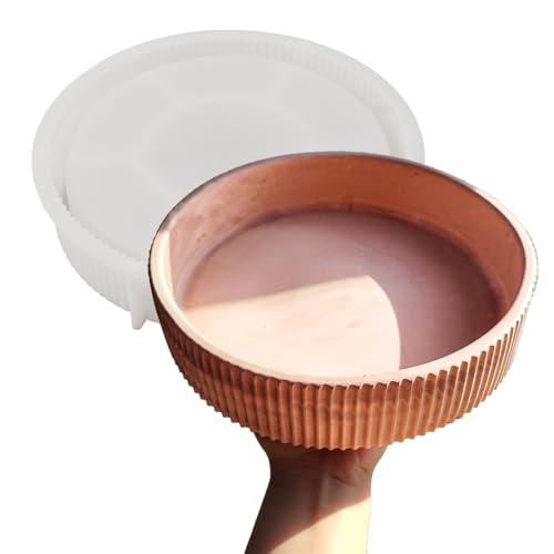 Wehous Large Round Striped Tray Resin Mold, Tray Silicone Molds with Edge, Container Bowl Candle Makeup Holder Plant Pot Molds for Epoxy Resin Gypsum Concrete Cement Casting Craft Kit Home Decor