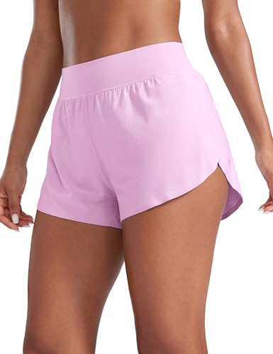 CRZ YOGA High Waisted Dolphin Athletic Running Shorts for Women 3" High Split Comfy Mesh Liner for Gym Workout Track Vita Pink Large