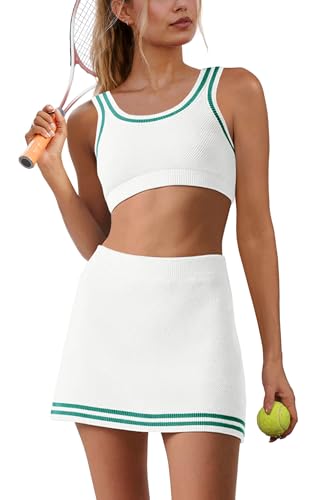 Nirovien Womens Workout Sets 2 Piece Tennis Skorts Sets Athletic Gym Golf Outfits Tank Top and Skirt with Shorts(White,S)