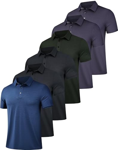 OYGSieg 6 Pack Mens Polo Shirts Performance Short Sleeve Golf Shirt Moisture Wicking Athletic Casual Collared T-Shirt SetC