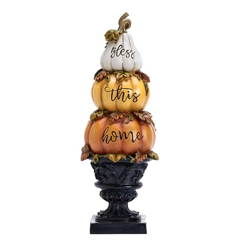 Valery Madelyn Fall Decorations for Home Pumpkins Decor, 14Inch Resin Decorative Stackable Pumpkins Set of 3, Figurines for Decorating Autumn Thanksgiving Halloween Table Centerpieces Indoor Outdoor