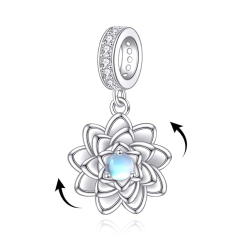 HUKKUN Lotus Flower Charms for Necklace Bracelet 925 Sterling Silver Spinning Relieving Anxiety Charm Yoga Jewelry Gifts for Women