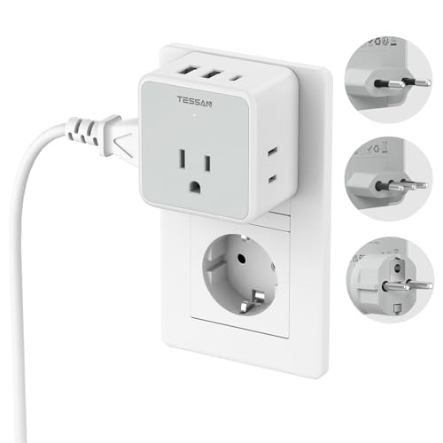 TESSAN All European Italy Travel Plug Adapter Kit, International Detachable with 3 Outlet 3 USB Charger (1 USB C), Type C/E/F/L EU Power Adaptor, US to France Germany Spain Greece Iceland