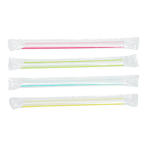 Karat C9002s 7.5" Boba Straws, Poly-Wrapped, Diagonal Cut, Assorted Striped Colors (Case of 2000)