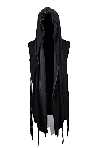 ByTheR Longline Cloak Hood Mens Sleeveless Mesh Cut Off Open Vest Layering Cardigan Streetwear Black