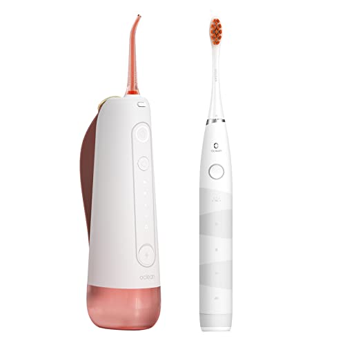 Oclean Flow White Electric Toothbrush for 180 Days Battery Life & Pink Cordless Water Flosser for Teeth W10