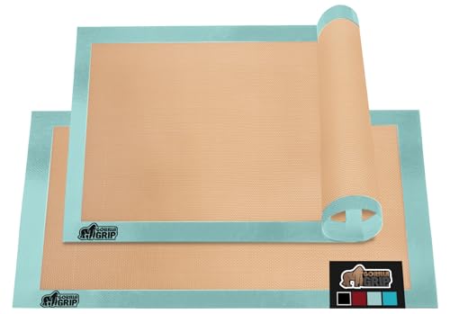 GORILLA GRIP Reusable Nonstick Silicone Baking Mat, 2 Pack, 20.5x14.62, BPA-Free Oven Safe Food Liner, For Cookie Sheets, No Mess Easy Clean Pastry Mats, Kitchen Essential, 2/3 Sheet Size, Mint
