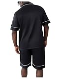 WDIRARA Men's Satin Pajamas Short Sleeve Button Up Top and Shorts Pj Lounge Set Black 3XL