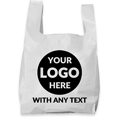 SALIFECO 500 Custom Plastic Bags with Logo, Personalized Shopping Bags For Small Business, Grocery Bags Bulk, Take Out Bags For Food, T-Shirt Bags (11.8x5.9x18.9 In, 0.6 Mil)