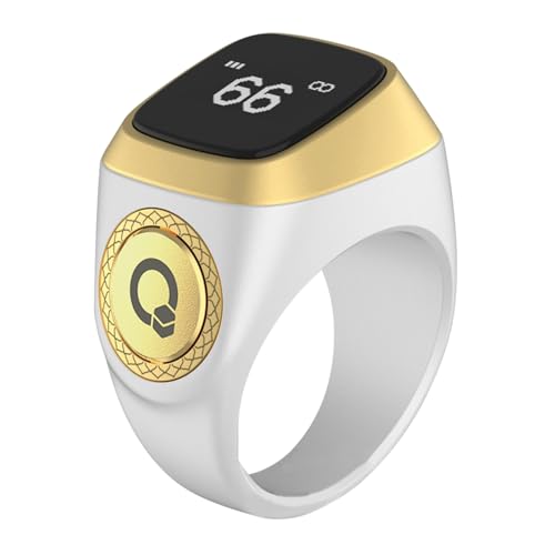 OUD Bukhoor Smart Tasbih Zikr Ring, 20mm Muslim Digital Azan Alarm Clock, Tasbih Counter Smart Ring (White)