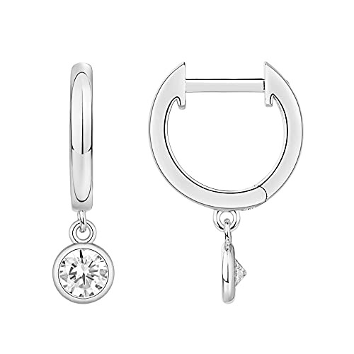 PAVOI 14K White Gold Plated S925 Sterling Silver Post Drop/Dangle Huggie Earrings for Women | Dainty Round Earrings