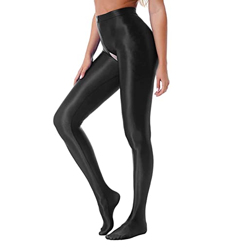 FiwoXam Women's Glossy Opaque Pantyhose Shiny High Waist Tights Yoga Pants Training Sports Leggings (as1, Alpha, x_l, Regular, Regular, Black)