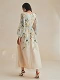 Yfqioys A Line Boho Romantic Tulle Floral Dress Puff Sleeve Deep V Neck Ankle Length French Style Dress with Embroidery 2024