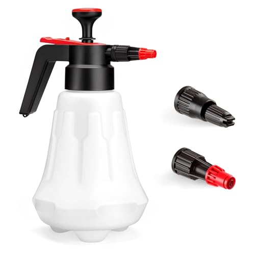Rimberry 0.26 Gallon Foam Pump Sprayer, 1.5 Liter Car Wash Snow Foam Blaster, Hand Pressurized Soap Sprayer with Two Adjustable Nozzle for Car Detailing, Garden Watering, Weeds Spraying