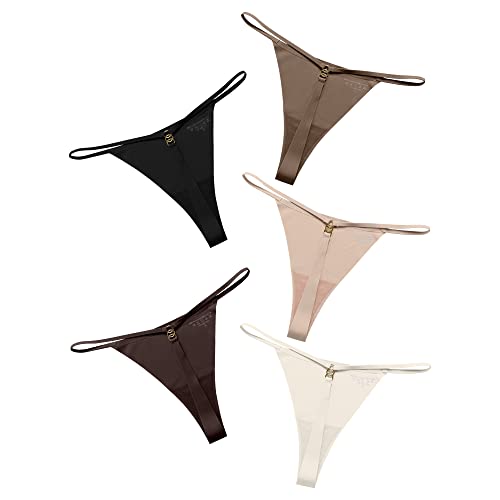 DEANGELMON G-string Thongs Women Underwear Thong Seamless Panties Stretch T-back Tangas Low Rise Microfiber Pack (5P6,L-NEW)