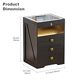 Lvifur LED Nightstand with Gun Drawer, Glass Top Bedside Table with Wireless Charging Station, LED Night Stand with Human Sensor Design, Modern End Table for Bedroom Living Room (Black)