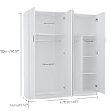 Panana Large Wardrobe Closet with Storage Shelves, 4 Door Armoires Wardrobe with 5 Shelves and 2 Hanging Rails for Bedroom