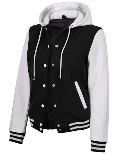 Decrum Womens Bomber Jacket - Womens Varsity Jacket With Hood [40115175] (N) | Black & White, XL