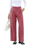 NIMIN High Waisted Work Pants for Women Loose Cute Pink Business Pants Slacks with Pockets 2024 Fall Winter Fashion Trousers Clothes Pink Medium