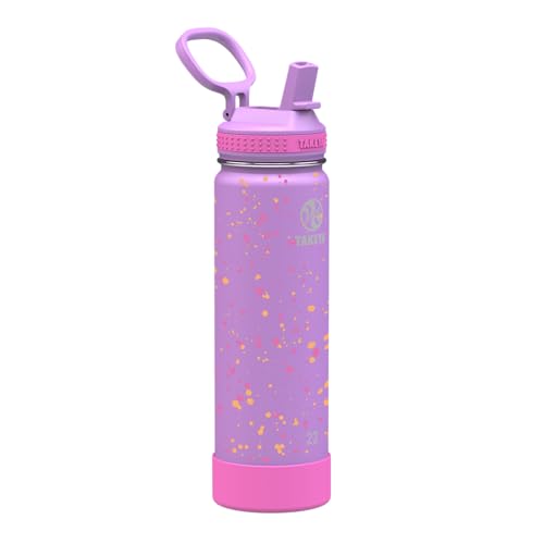 Takeya Actives Water Bottle with Straw Lid - Bottle with Double Stainless Steel Insulation - Dishwasher Safe & BPA-Free - Bottle with Straw Lid & Removable Bumper - 22 oz, Purple Love