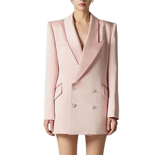 TWOTWINSTYLE Minimalist Solid Loose Coats for Women Notched Collar Long Sleeve Patchwork Double Breasted Blazers Female Style Pink