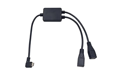 Kework 12 Inch Left Angle Micro USB 5 Pin Splitter Cable, Micro USB 1 Male to 2 Female Extension Extender HUB Cord
