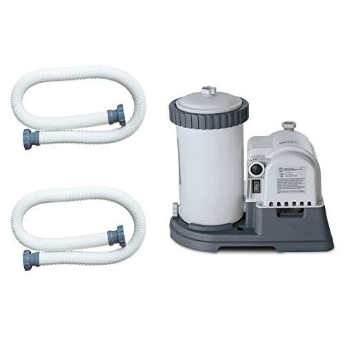 Intex 2500 Gallons Per Hour Above Ground Swimming Pool Cartridge Filter Pump System with a Pair of 59 Inch Long Pool Pump Accessory Hoses, Aqua