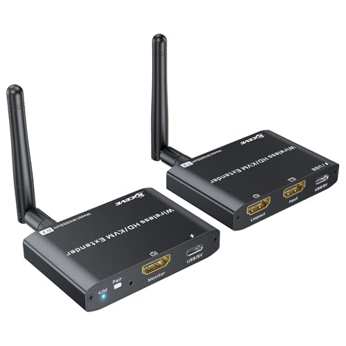 200M/650Ft Wireless HDMI KVM Transmitter and Receiver 1080P@60Hz HDMI & USB Wireless Video & Audio & Keyboard Mouse Extender PC to TV Sender and Receiver with Local Loop-Out