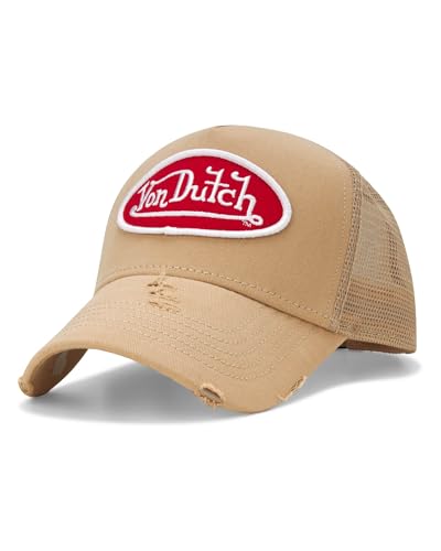 Von Dutch Unisex Trucker Hat - Curved Bill Mesh Back Retro Classic Adjustable Snapback Baseball Cap for Men and Women, Khaki