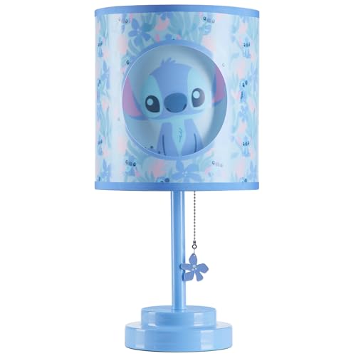 Idea Nuova Disney Stitch Table Lamp – 2-Layer Cut-Out Shade with Printed Design – Stick Base with Figural Pull Chain – Kids Bedroom or Nursery Decor