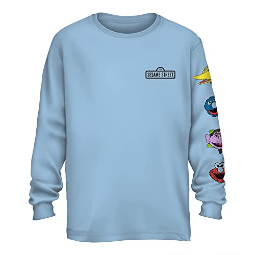 Sesame Street Mens Classic Shirt Elmo Cookie Monster Big Bird Tee Long Sleeve T-Shirt (Sky Blue, Large)